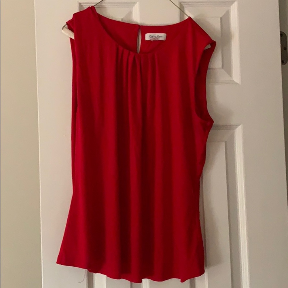 Cute red pleated Calvin Klein sleeveless top
